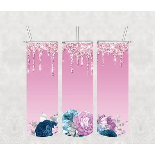 Pink Flower Drip Tumbler