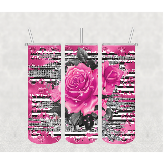 Pink Striped Rose Tumbler